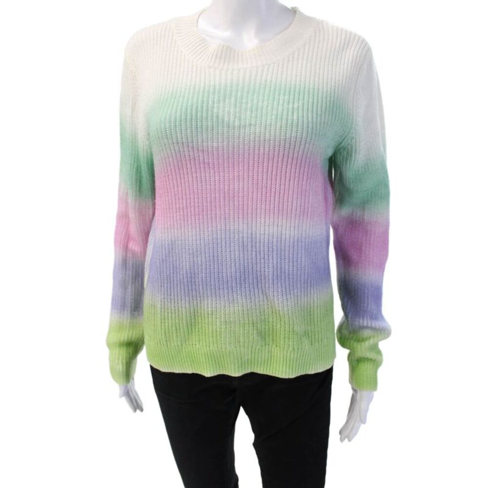 DNA Womens Pullover Striped Crew Neck Long Sleeve Sweater White Size S